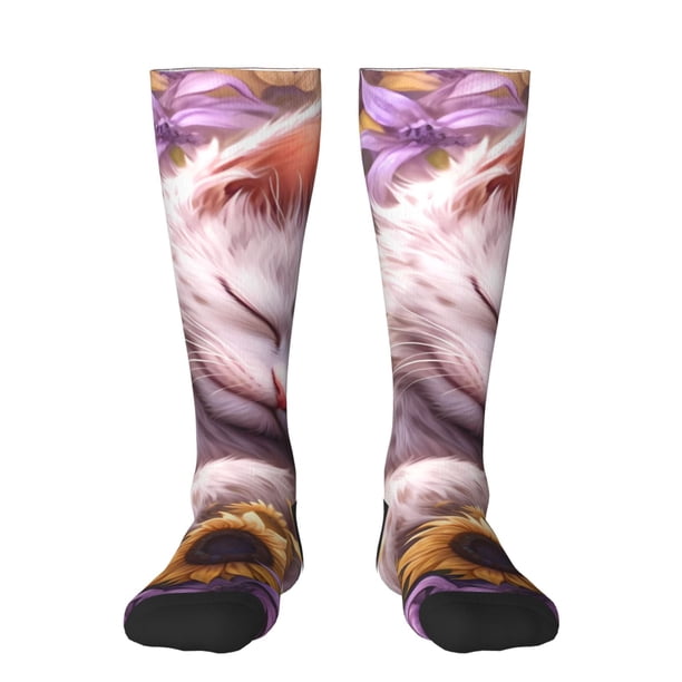 Balery Warm Sunflower Sleeping Cat Calcetines novedosos Calcetines deportivos Calcetines hasta la rodilla Calcetines de algodón Calcetines originales y geniales