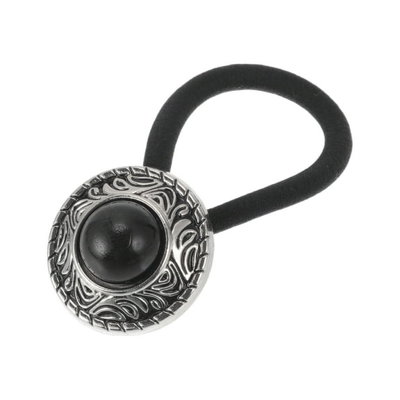 Unique Bargains Fashionable Button Hair Elastics for Women 1 Pc Black Silver Tone