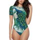 thumbnail image 1 of Balery Peacock And Flowers Body de cuello redondo de manga corta para mujer Tops de manga corta Tops básicos-Small, 1 of 7
