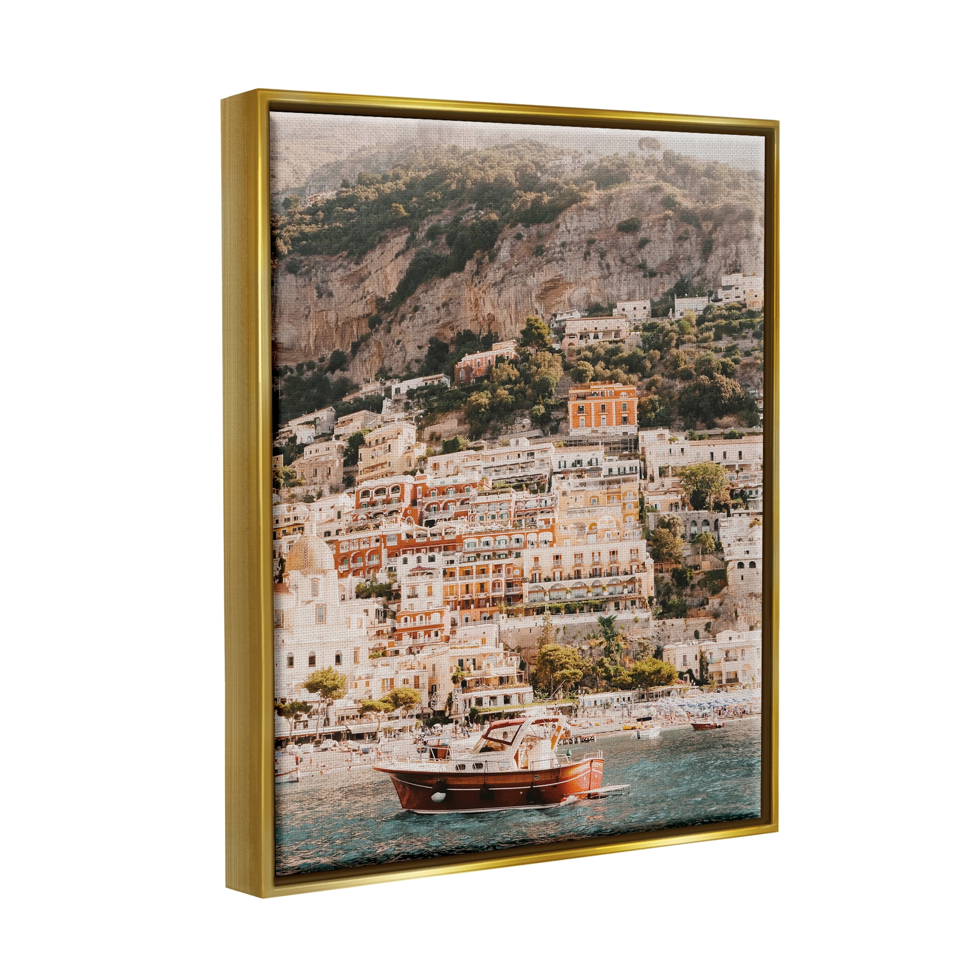 Stupell Coastal Port City Buildings Seaside Landscape Photography Gold Floater Framed Art Print Wall Art