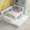 thumbnail image 3 of Euroco Wood Twin Daybed with Trundle,Storage Shelves and Charging Station Sofa Bed for Bedroom,White, 3 of 15