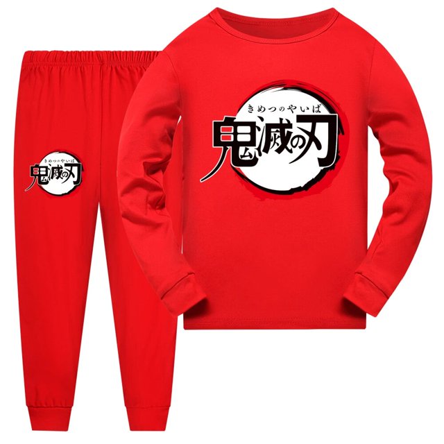 Conjunto de pijamas de dibujos animados para niños y niñas, ropa de dormir informal de manga larga, con diseño de Demon Slayer, para primavera
