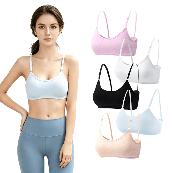 Girls Teen Cotton Wireless Light Padded Sports Bra 5 Pack Adjustable Straps Age