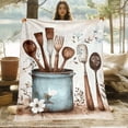 thumbnail image 4 of 1pc Ultra-Soft Lightweight Flannel Blanket - Cozy Warm Throw with Kitchen Utensils & Blue Floral Pot Design, All-Season Use for Camping, Travel, Sofa, Bed, Office - Contemporary Style Holiday Gift fo, 4 of 10