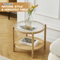 thumbnail image 5 of Modern 19.6" Round Rattan Coffee Table Glass Metal 2-Tier Side Table Bedroom Living Room, 5 of 12