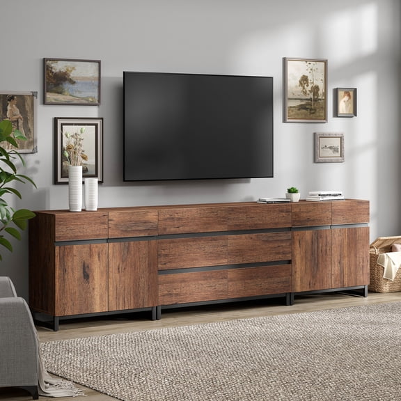 WAMPAT 3-in-1 Modern TV Stand for TVs up to 120 Inch，6 Drawers, Doors & Adjustable Shelf Media Console，Brown Entertainment Center for Living Room & Bedroom