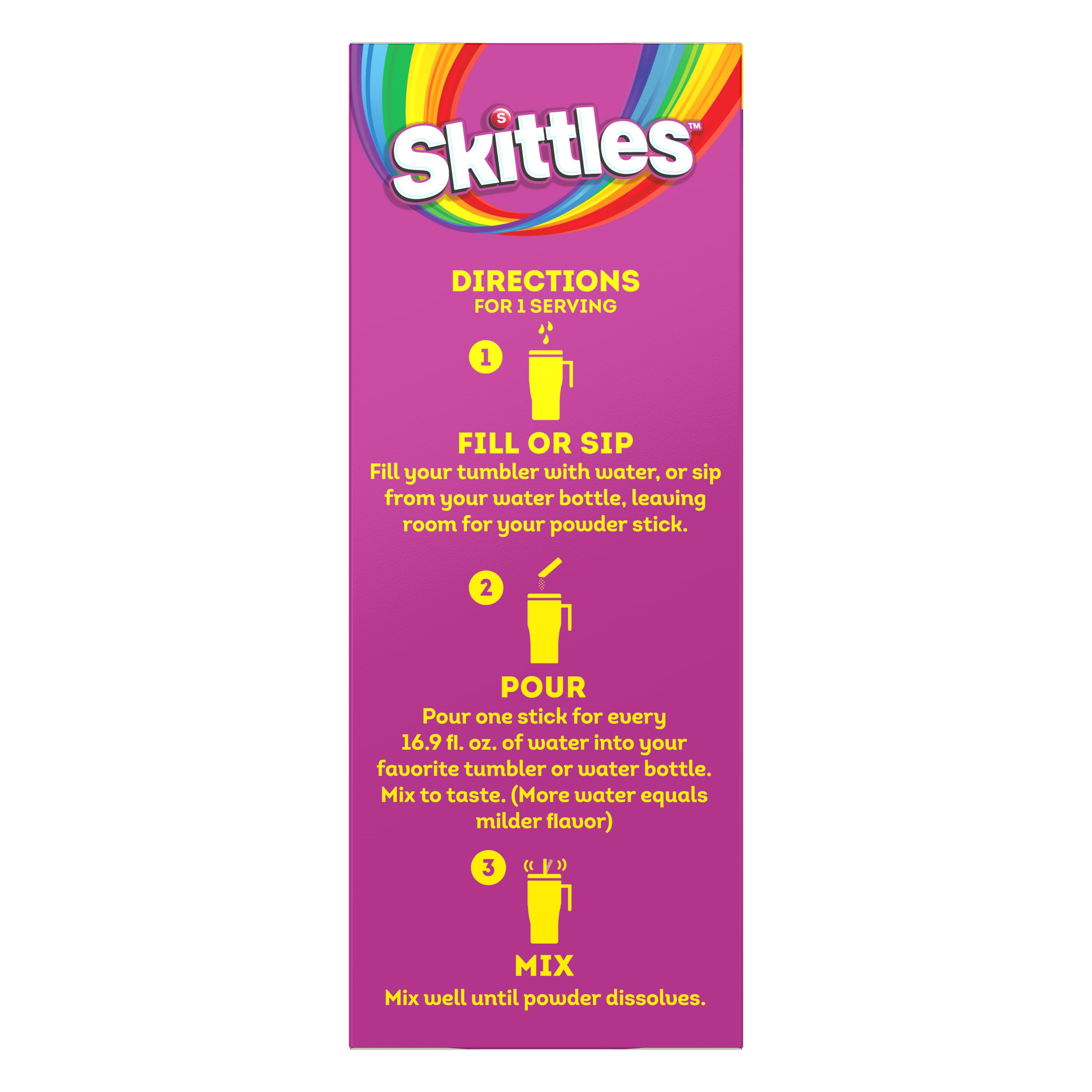 Skittles Zero Sugar Wild Berry Singles-to-Go Packs, Powdered Drink Mix, 2.88 oz, 30 Count Packets