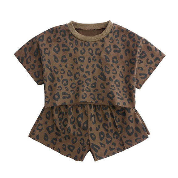 oqasdz Toddler Kids Baby Girls Leopard Print Summer Clothes Set T Shirt And Short Pants 2 Piece Set Outfits/4-5 Years