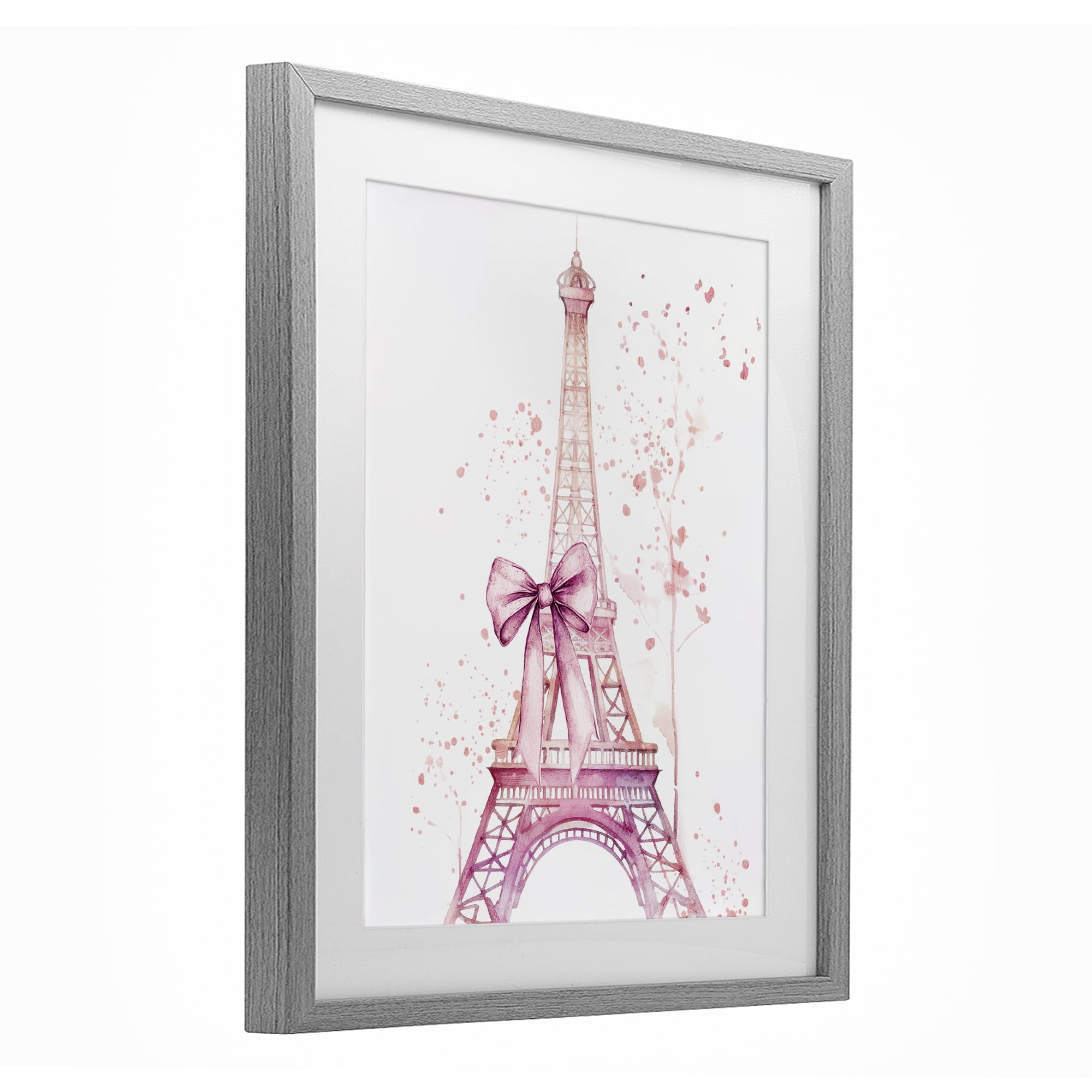 Bow Bedecked Paris Tower Gray Framed Print Under Glass, design by Kim Allen