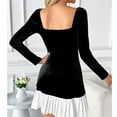 thumbnail image 6 of Xdegoge Womens Velvet Dress High Waisted Square Neck Long Sleeve Dress Chic Elegant Vintage Dresses Mini Party Dresses for Christmas, Wedding Reception,Cocktail Party, 6 of 8