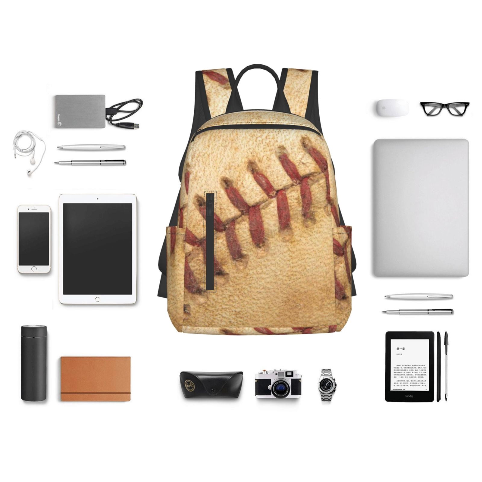 Defioc Vintage Baseball Pattern Travel Laptop Backpack,Lightweight Backpack Travel Hiking Daypack Backpack Work Bag for Men Women