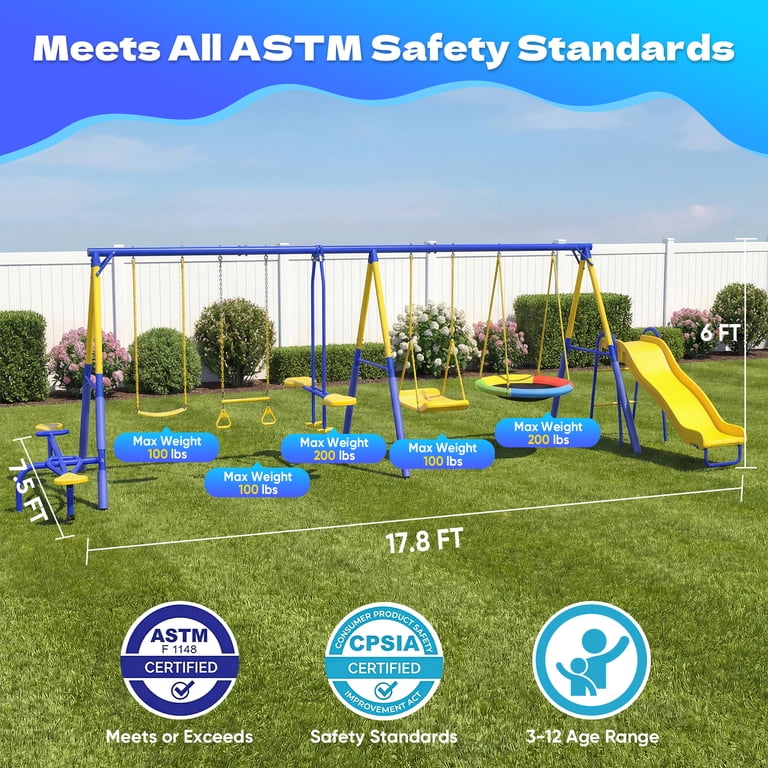 7in1 Swing Sets,Fashionsport Heavy-Duty Outdoor Metal Swing sets