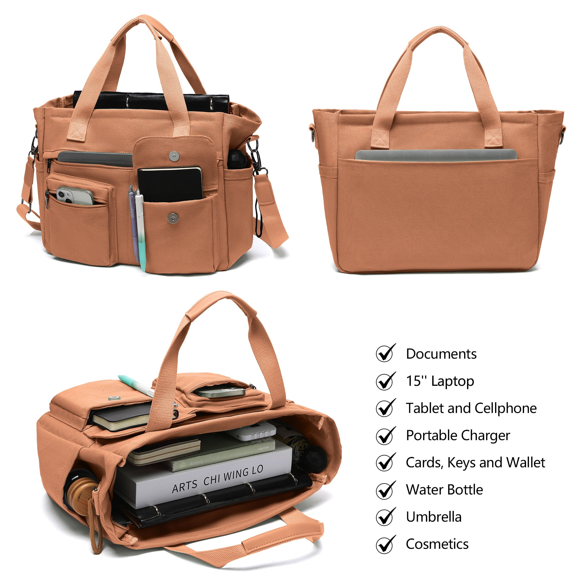 2pcs/set Large Canvas Tote Bag for Women, Laptop Work Bags Crossbody Shoulder Hobo Messenger Handbag Purse Travel Gym Totes