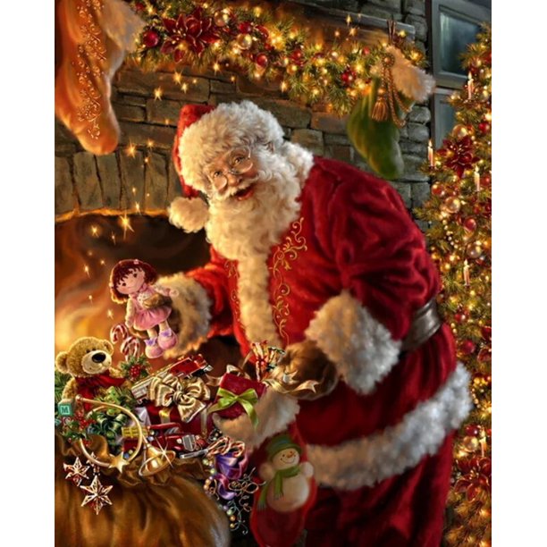 Juego de mosaico de diamantes de Navidad, pintura de diamantes 5D, Hobby para niños, Papá Noel, punto de cruz, muñeco de nieve de dibujos animados, decoración de imagen
