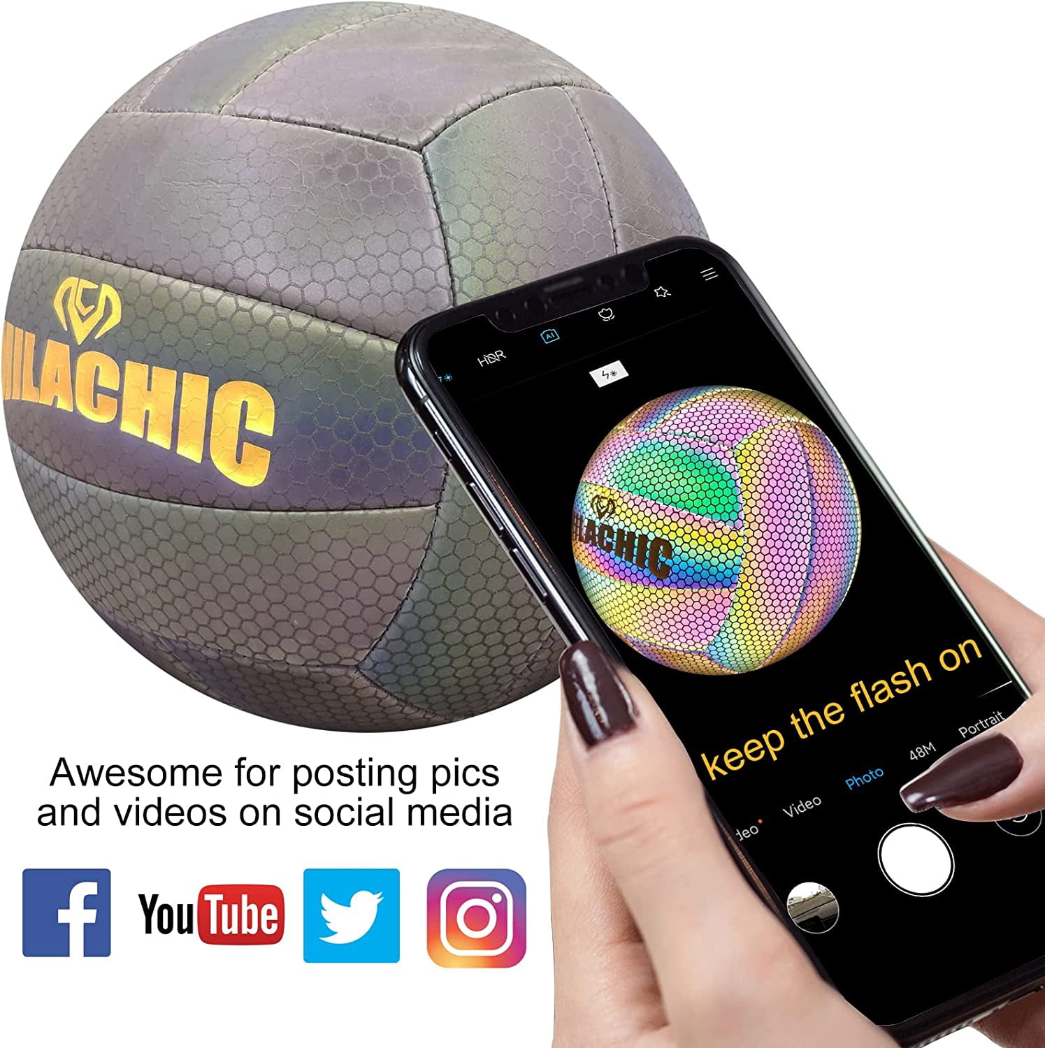 Volleyballs, Holographic Glowing Volleyball Official Size 5, Indoor Outdoor Beach Volleyball Ball for Men Women