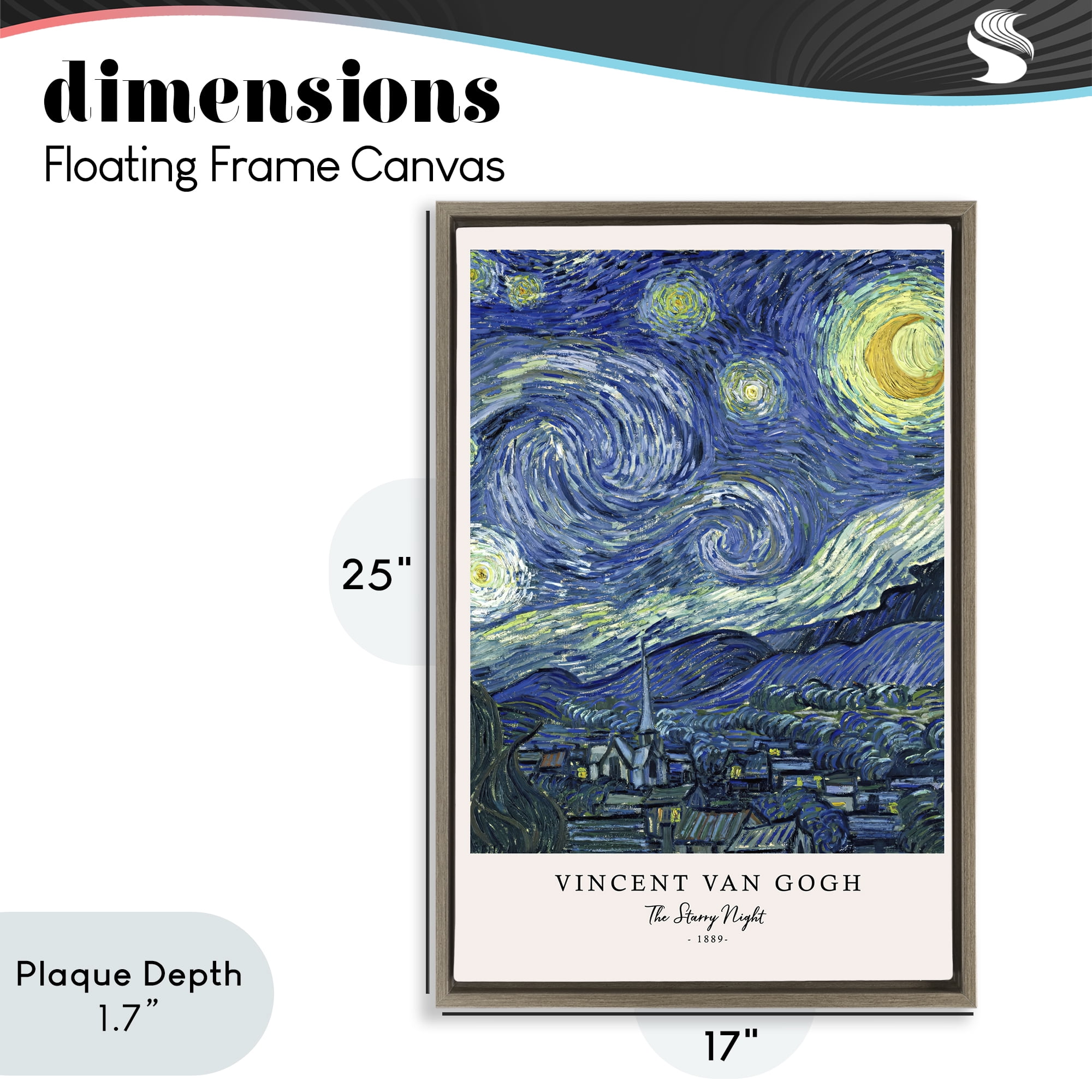 Stupell Industries Classic Starry Night Van Gogh Brown Framed Floater Canvas Wall Art, design by Vintage Hustle