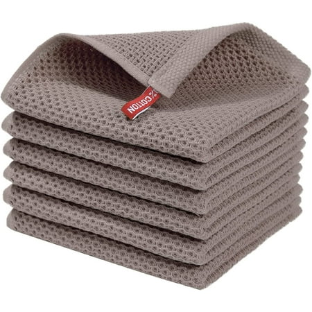 

100% Cotton Waffle Weave Kitchen Dish Cloths Ultra Soft Absorbent Quick Drying Dish Towels 12x12 Inches 6-Pack