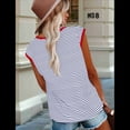 thumbnail image 4 of Tops de Mujer Elegantes e Informales de Verano A Rayas, Tops de Corta con Bloques de Color, Corte Holgado, Rojo M, 4 of 9