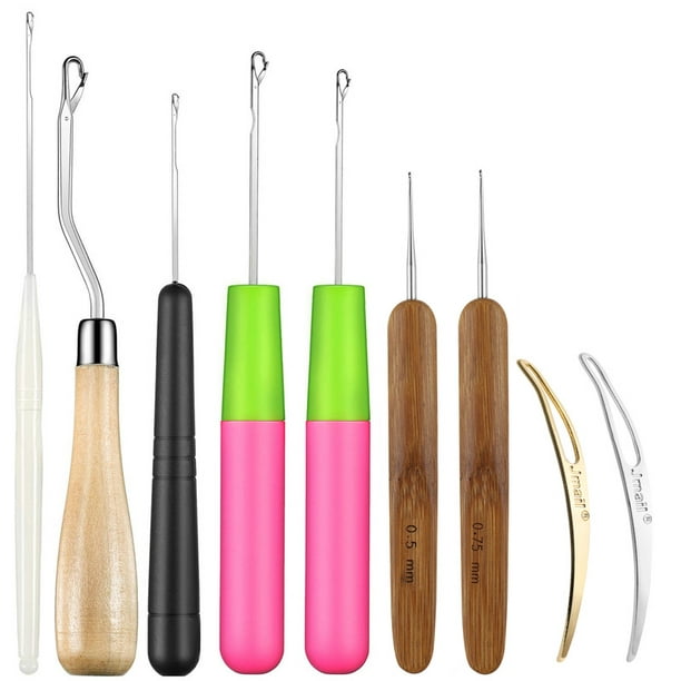 Mgfed 9 Pieces Bent Latch Hook Crochet Needle Set Latch Hook Dreadlocks Tool Crochet Needle Hair Locking Tool For Braid Hair Carpet Making And Other C