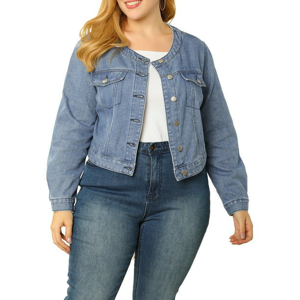 mestre nederlag fløjte Agnes Orinda Juniors' Plus Size Collarless Long Sleeve Denim Jacket -  Walmart.com