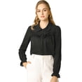 thumbnail image 1 of Blusa Camisa Tops Con Botones Manga Larga Puño Elástico Detalle De Volantes Para Mujeres Negro XS, 1 of 6