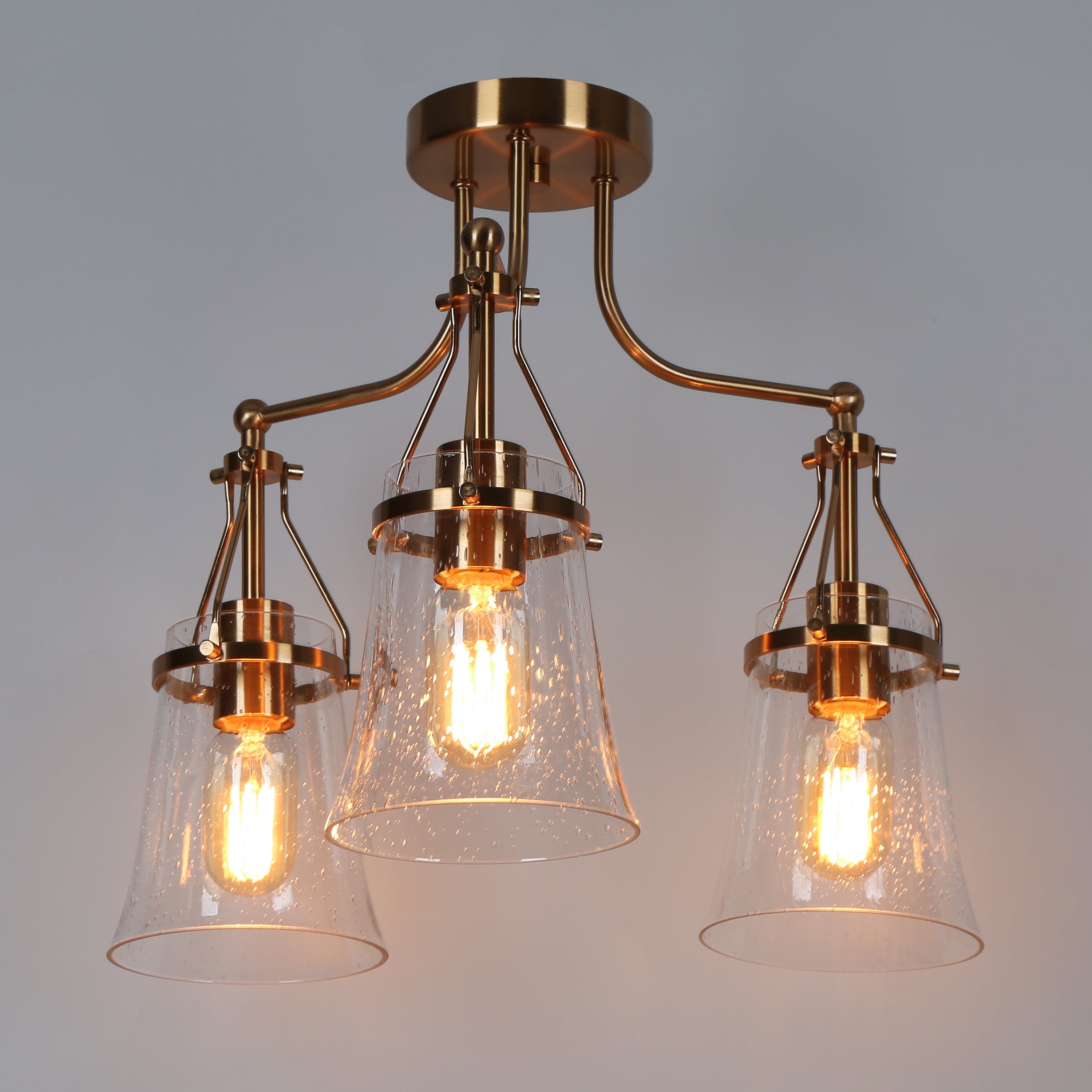 LNC Auisre 3-Light 18.9-in Polished Gold LED Semi Flush Mount Light