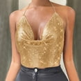 thumbnail image 2 of Beach Vacation Clothes for Women Concealment Top Women Top Bodysuit for Tube Compression Packs Camisole with Padded Shelf Bra High Neck Camisole with Lace Trim Bodysuit Clothes Shirts Wo Gold L, 2 of 7