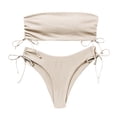 thumbnail image 2 of Women’s Ribbed Bandeau Bikini Set with Adjustable Side Tie Bottoms Strapless Top Two Piece Swimsuit Swimwear for Beach Pool White L, 2 of 5