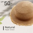 thumbnail image 3 of 52-54cm hat circumference children's straw hat sunscreen outdoor flat top hat seaside beach hat foldable sun hatLight coffee, 3 of 5