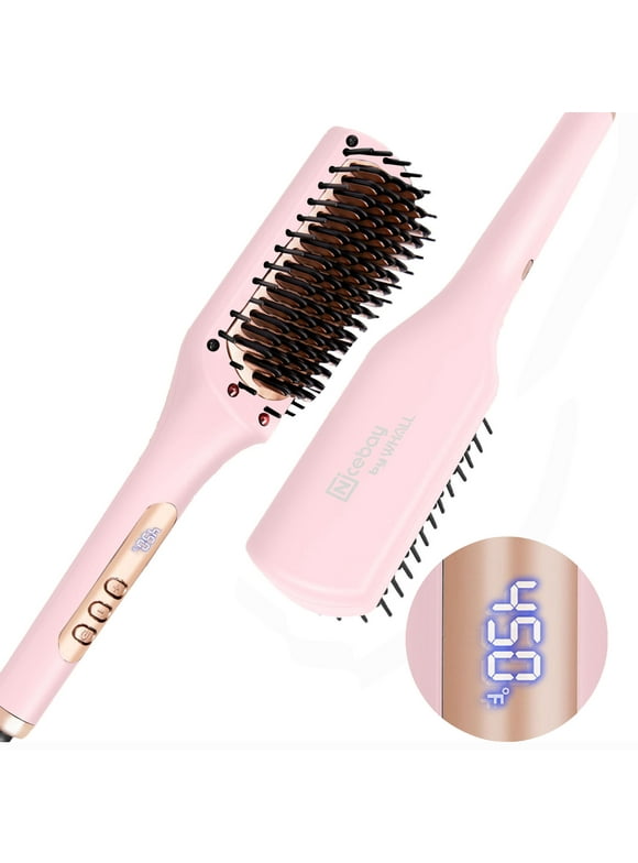 Nicebay Hair Straightening Brush, Pink Ionic Hair Straightener Comb, 6 Temp Settings, Ceramic Coating