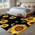 thumbnail image 5 of Area Rug 72×108in, Watercolor Sunflowers Bee on Black Floor Carpet Living Room Rug, Pastoral Flower Non-Slip Welcome Mat Indoor Rugs for Bedroom Dining Room, 5 of 9