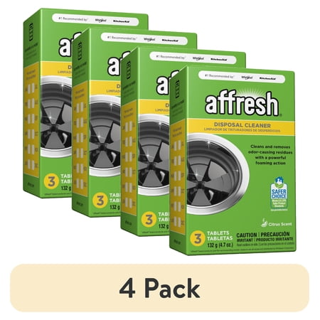 (4 pack) Affresh Garbage Disposal Cleaner, Removes Odor-Causing Residues, 3 Tablets