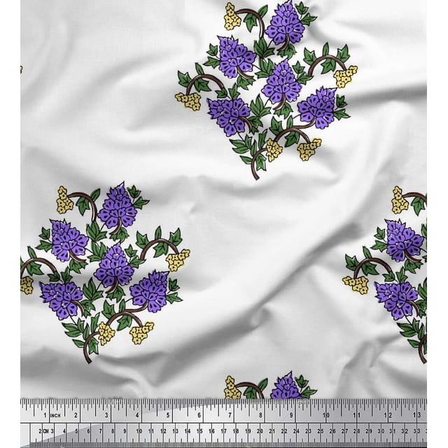 Soimoi Rayon Fabric Leaves & Floral Block Decor Fabric Printed Yard 56 Inch Wide