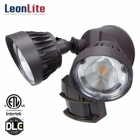 Blue Outdoor Flood Light Led LEONLITE 30W Dual-Head Motion Activated LED Security Light with Photocell, 3300lm Waterproof Outdoor Flood Light, 5000K Daylight, Brown ()