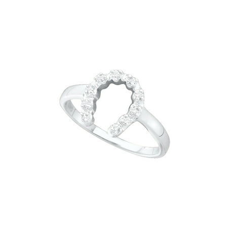 - 14kt White Gold Womens Round Diamond Simple Lucky Horseshoe Ring 1/20 Cttw