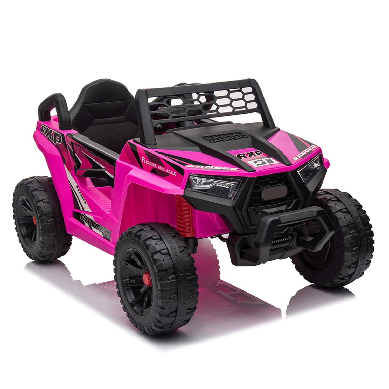 CIPACHO 12V Powered Ride-On UTV, Electric Kids Car with Front LED Lights and Horn, Foot Pedal, Music, LED, Pink