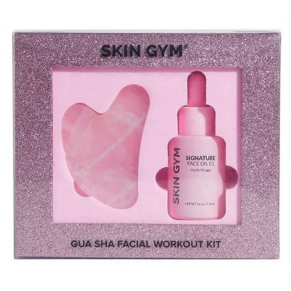 ($64 Value) Skin Gym Gua Sha Rose Quartz Workout Kit, Gua Sha   Signature Oil