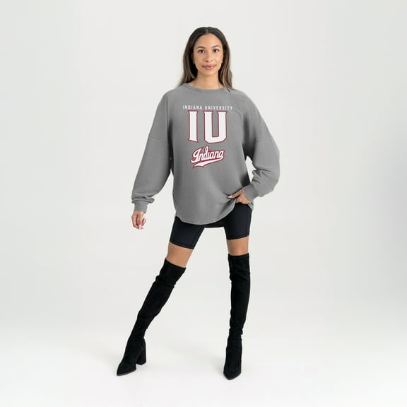 Women's Gameday Couture Gray Indiana Hoosiers Oversized Pure Motion Corded Sweatshirt