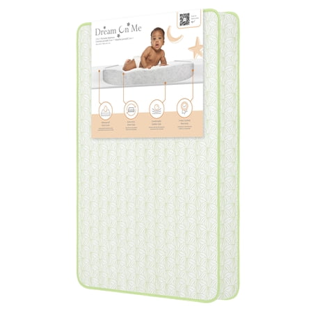 Dream On Me Sunset 3” Extra Firm Fiber Portable / Mini Crib Mattress | Waterproof Vinyl Cover | Greenguard Gold Certified | 10-Year Warranty | Green Floral