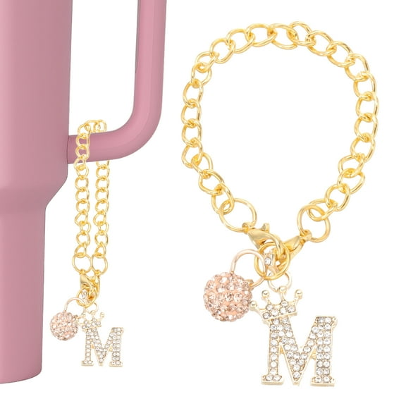 Uxcell Initial Charm Keychain for Cup Holder, Bling Crown Letter M