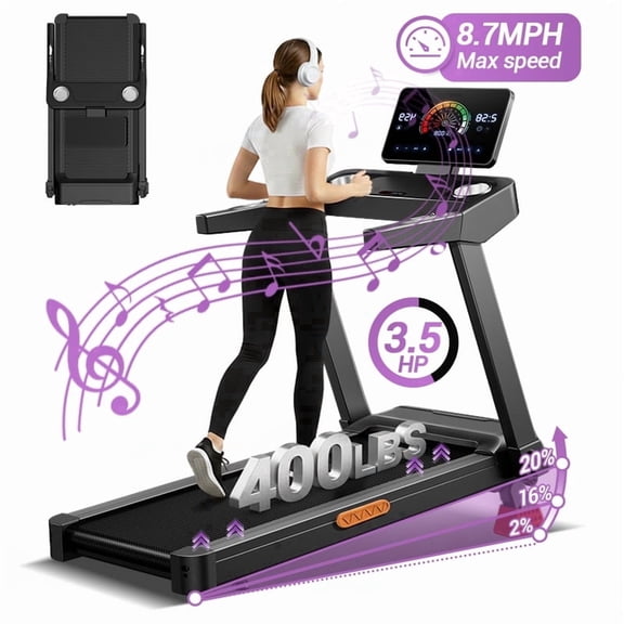 LEZEE 20% Maunal Incline Treadmill, Foldable Home Treadmill with Quiet 3.5 HP Motor, 400LBS Capacity
