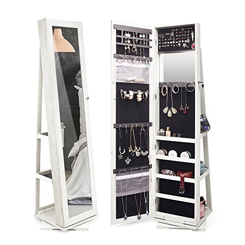 Twing 360 Rotating Jewelry Cabinet Lockable Standing Armoire With Full Length Mirror White Com Twing 360 Rotating Jewelry Cabinet, Jewellery Cabinet Mirror White