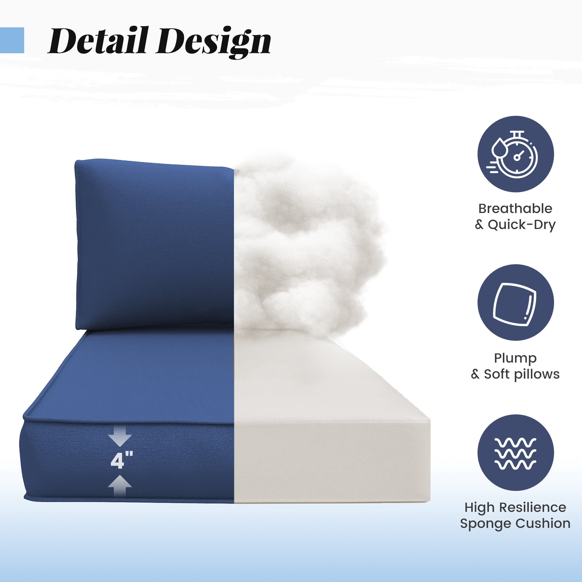 ELPOSUN 7-Piece Sectional Outdoor Cushion Set - Replacement Cushions for Patio Furniture, Waterproof & Weather-Resistant Lounge Sofa Cushions (Navy blue)