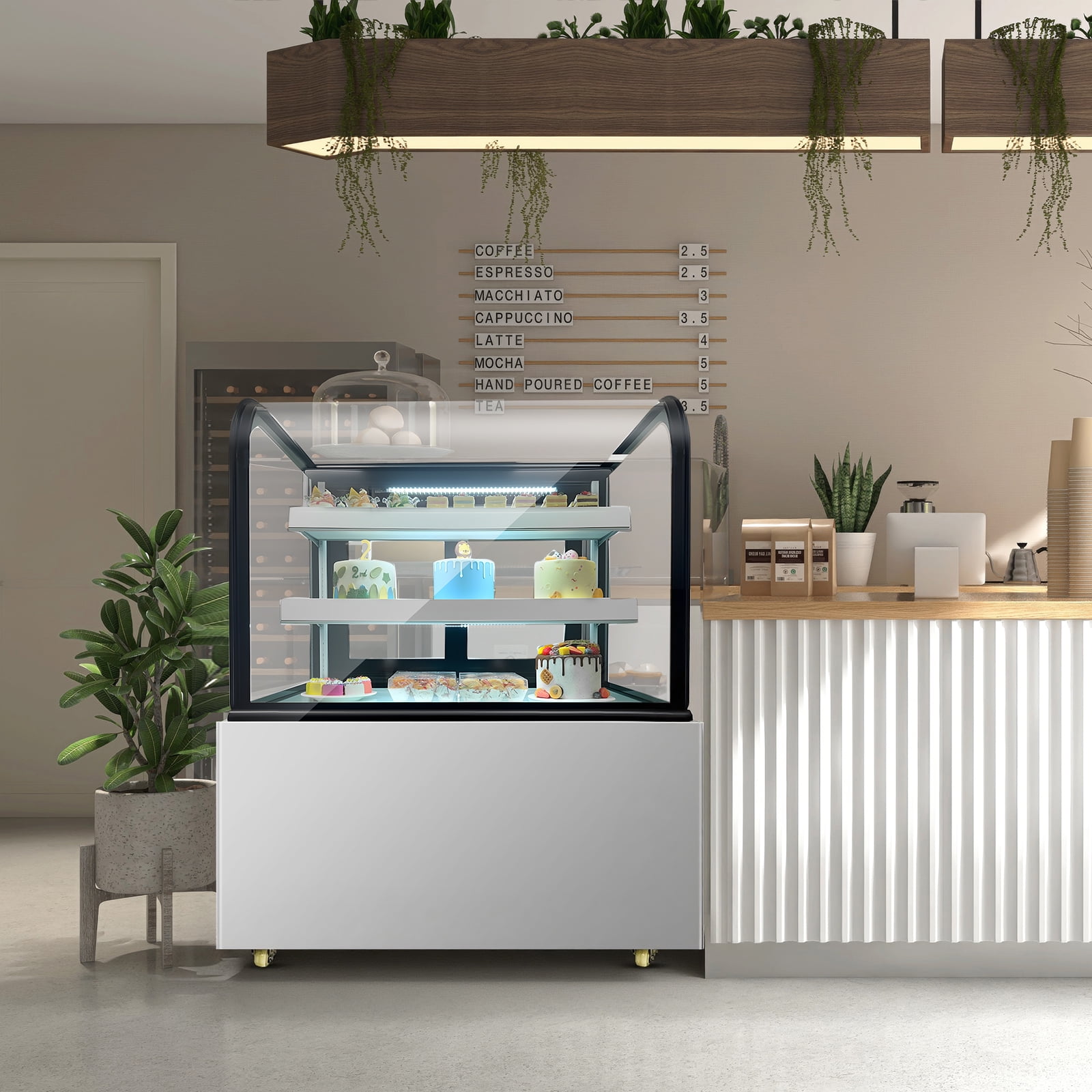NSF 36" Curved Glass Bakery Display Refrigerator – 10.4 Cu. Ft. Commercial Cake Showcase with LED Lighting