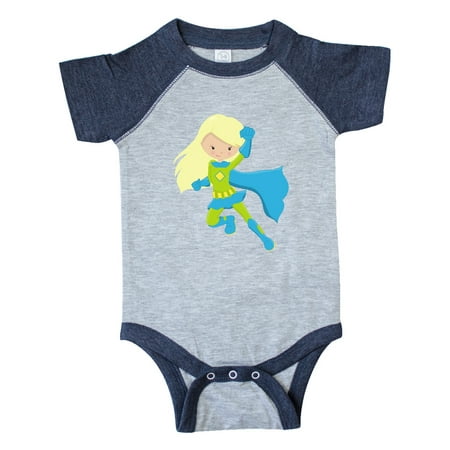

Inktastic Superhero Girl Blonde Hair Blue Cape Blue Boots Gift Baby Girl Bodysuit