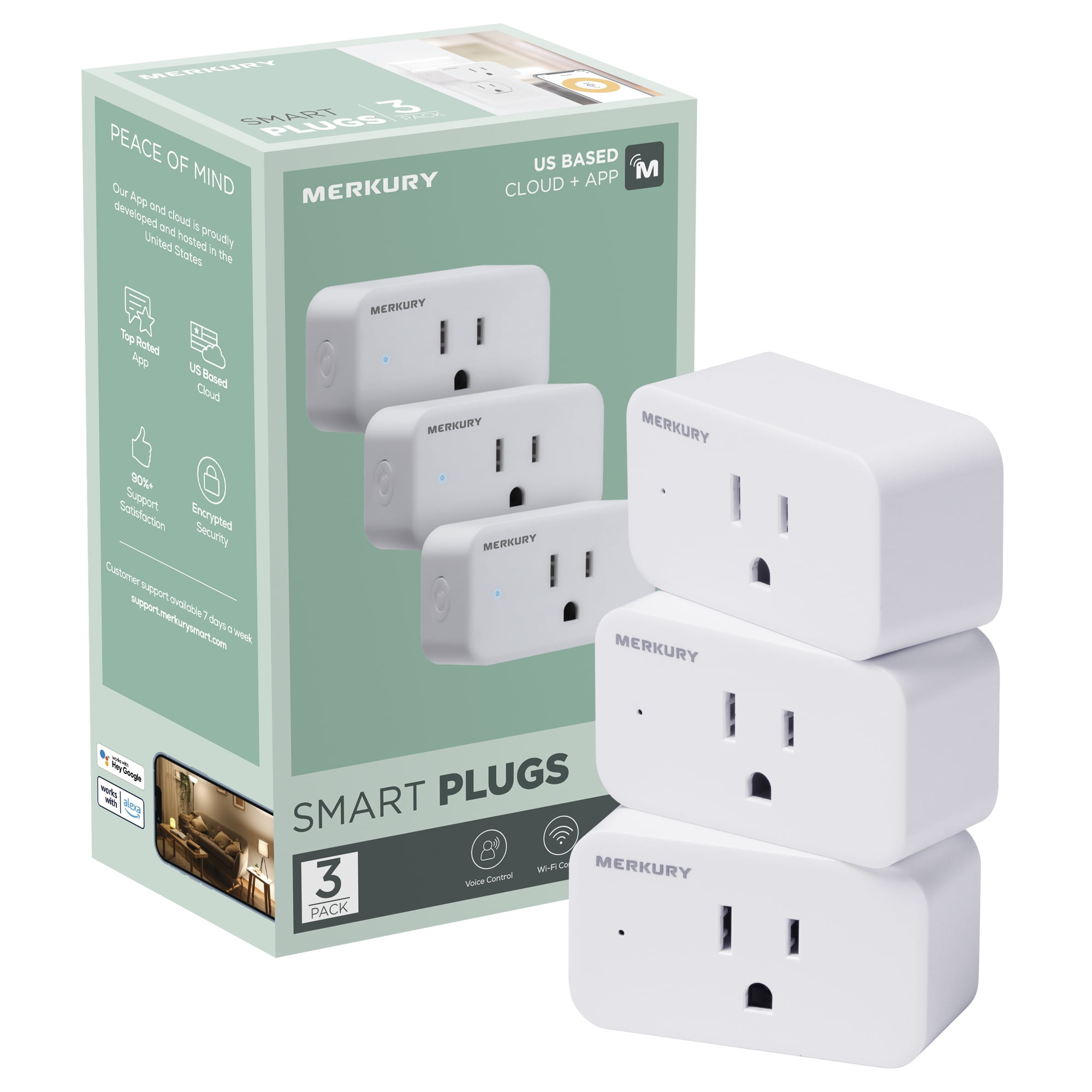 Merkury Smart WiFi Plug, Compatible with Alexa and Google Assistant, 3