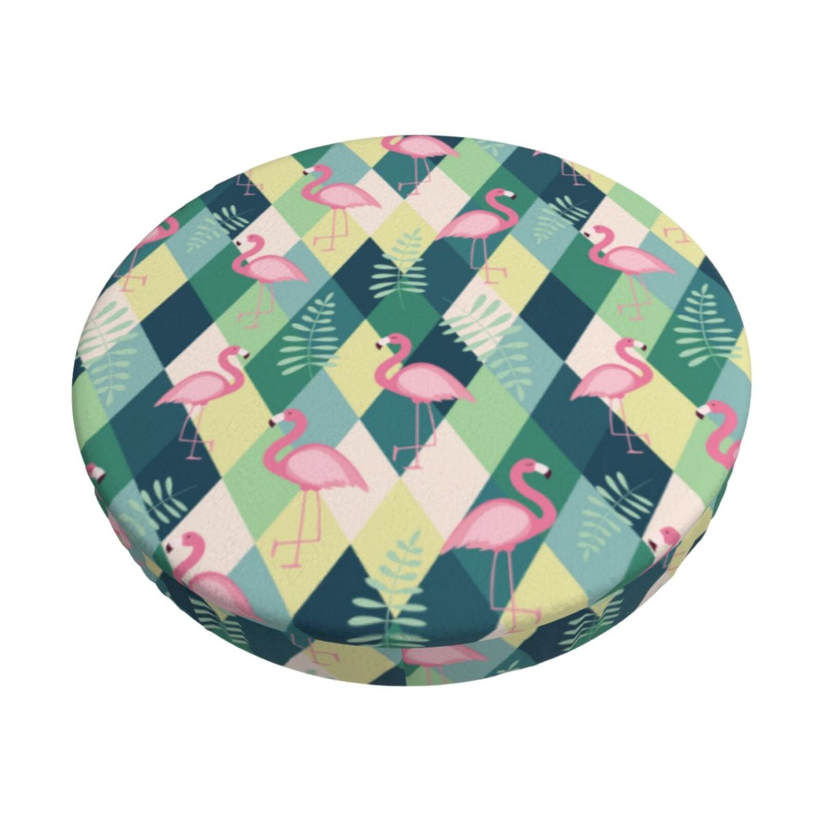 Easygdp Flamingo Print Easy To Install Bar Stool Covers&Stool Covers Round&Elastic Stool Cover, Barstool Covers,Washable&Bottom With Elastic Edge-12 inch