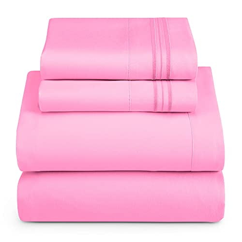 Draps Taille Simple - Ensemble de Draps 3 Pcs, Draps de Lit de Luxe d'Hôtel Double Brossés - Draps et Taies d'Oreiller Extra Doux, Simple, Rose Clair