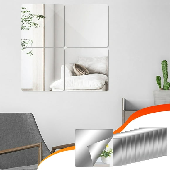 Paquete de 12 láminas de espejo acrílico de 15 x 15 cm: azulejos de espejo de plástico flexibles autoadhesivos para decoración de paredes, decoración del hogar DIY, pegatinas reflectantes