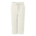 thumbnail image 4 of Vdoaml Muslin Capri Pants for Women Loose Straight Leg Trousers Ladies Elastic Waist Beach Pant with Drawstring XL Beige, 4 of 4